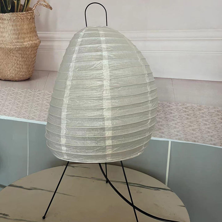 Akari 1N minimal table lamp in white, featuring a Japandi design, perfect for modern home decor.