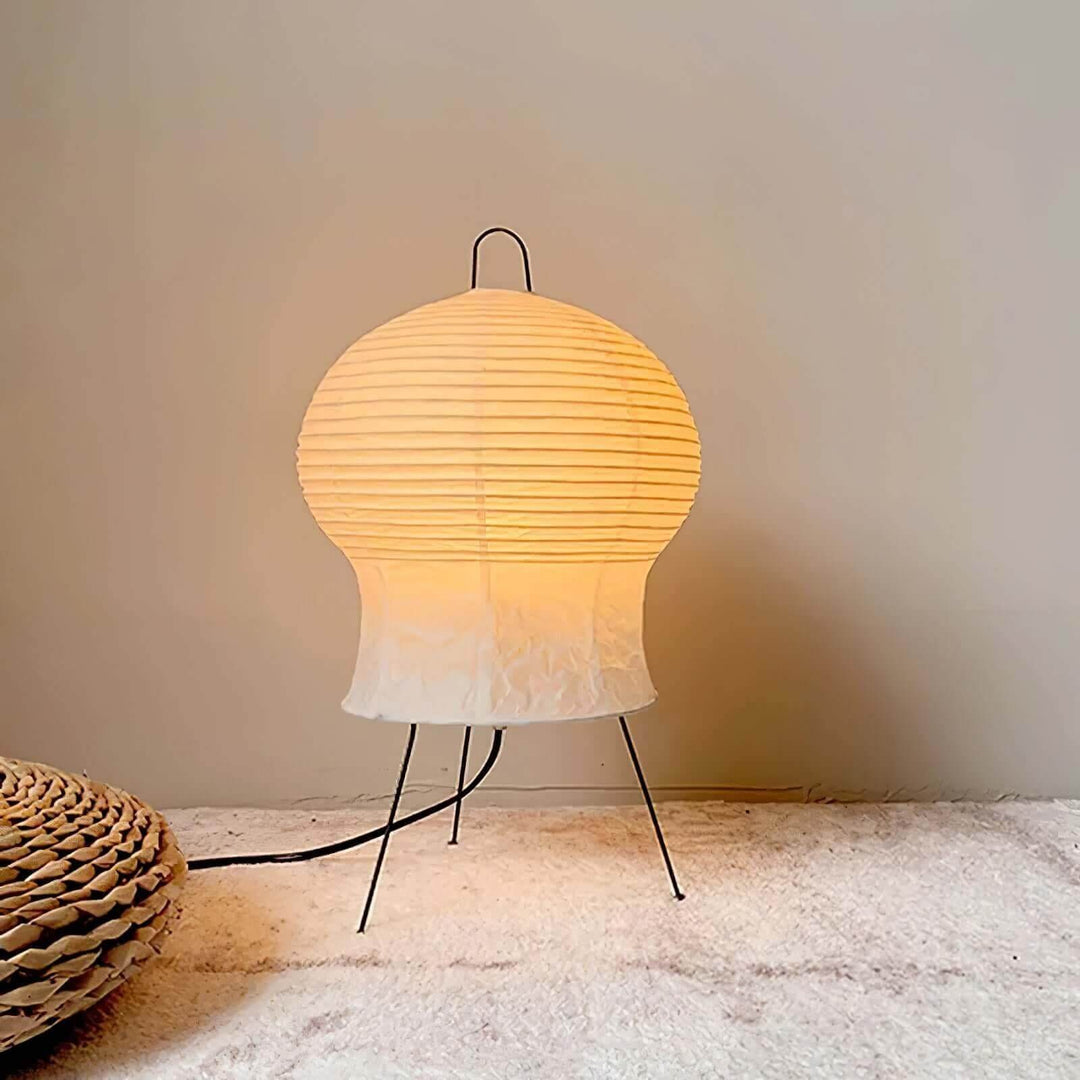 Akari 2N Table Lamp, a white Japandi accent lamp in a modern art deco style, size Dia 25cm x H 43cm, perfect for soft lighting.