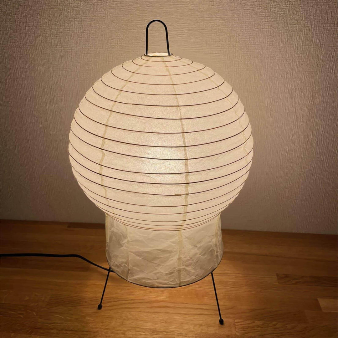Akari 2N Japandi table lamp, white accent lamp with art deco design, 25cm diameter and 43cm height, perfect for modern decor.