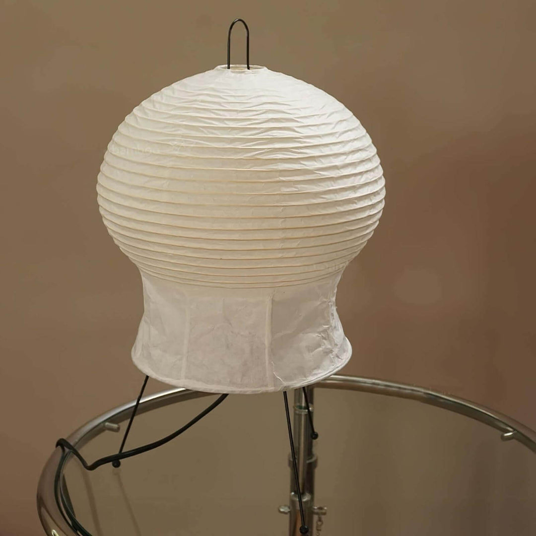 Akari 2N table lamp, a white Japandi accent lamp with art deco style, size Dia 25cm x H 43cm for elegant lighting.