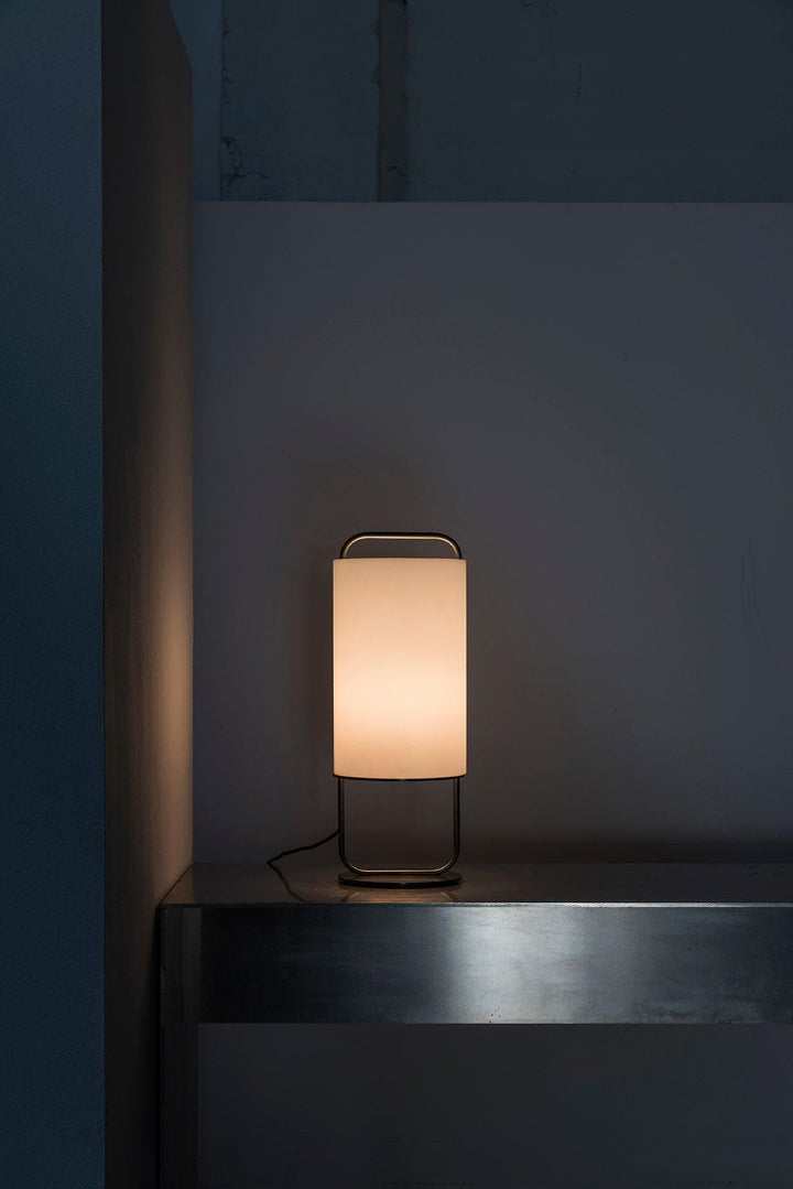 Alistair Table Lamp in a modern setting, emitting soft light, perfect as a bedside lamp or Japandi decor accent.