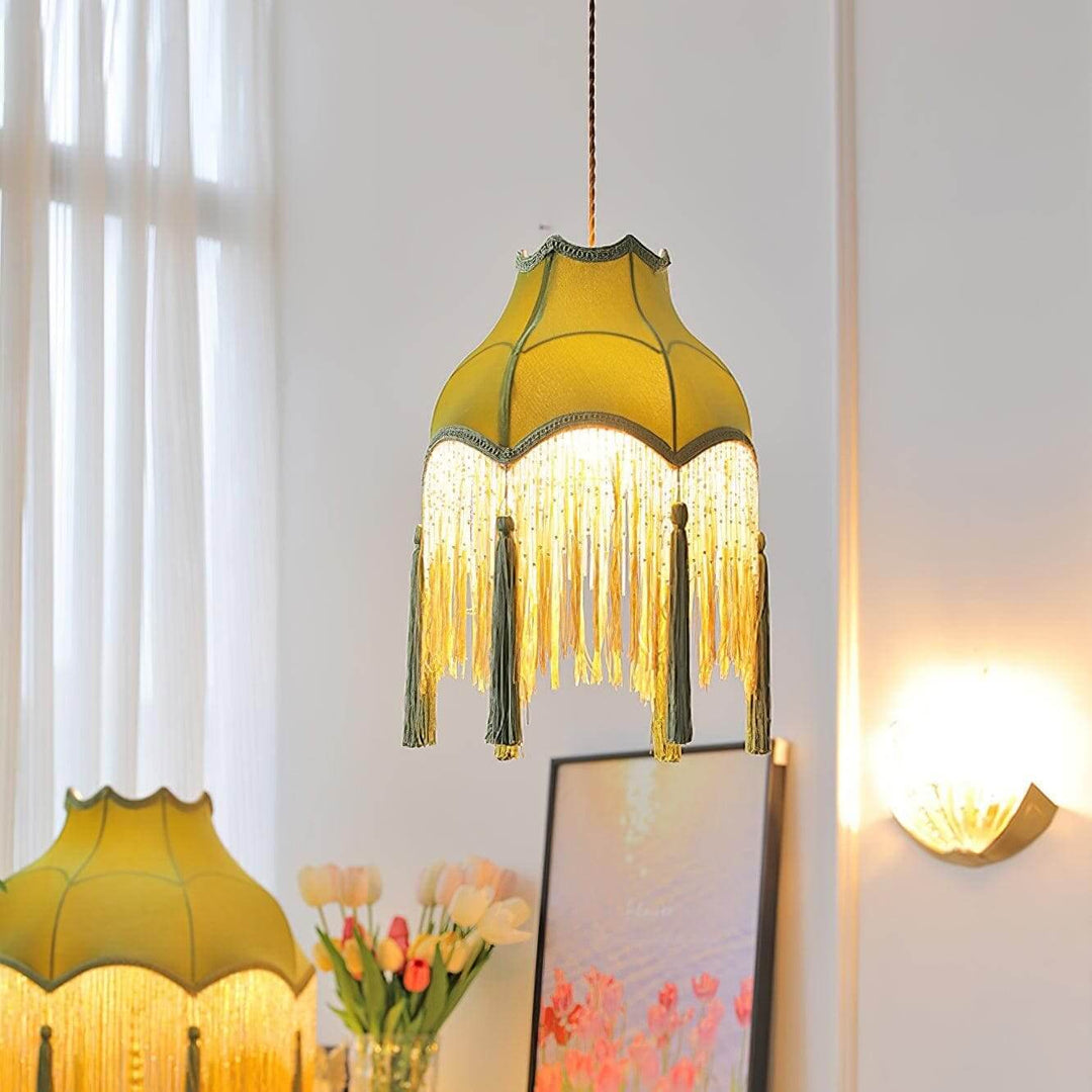 Alora Pendant Light - Contemporary Green Fabric for Living Room