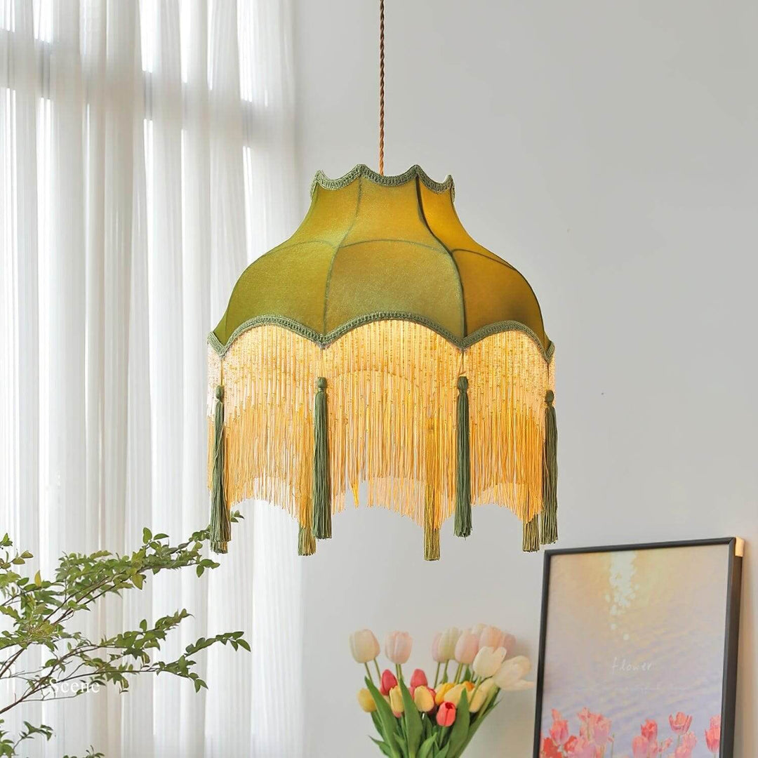 Alora Pendant Light - Contemporary Green Fabric for Living Room