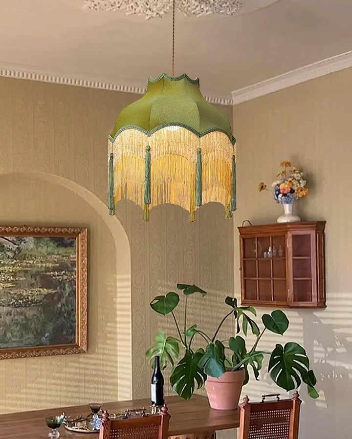 Alora Pendant Light - Contemporary Green Fabric for Living Room