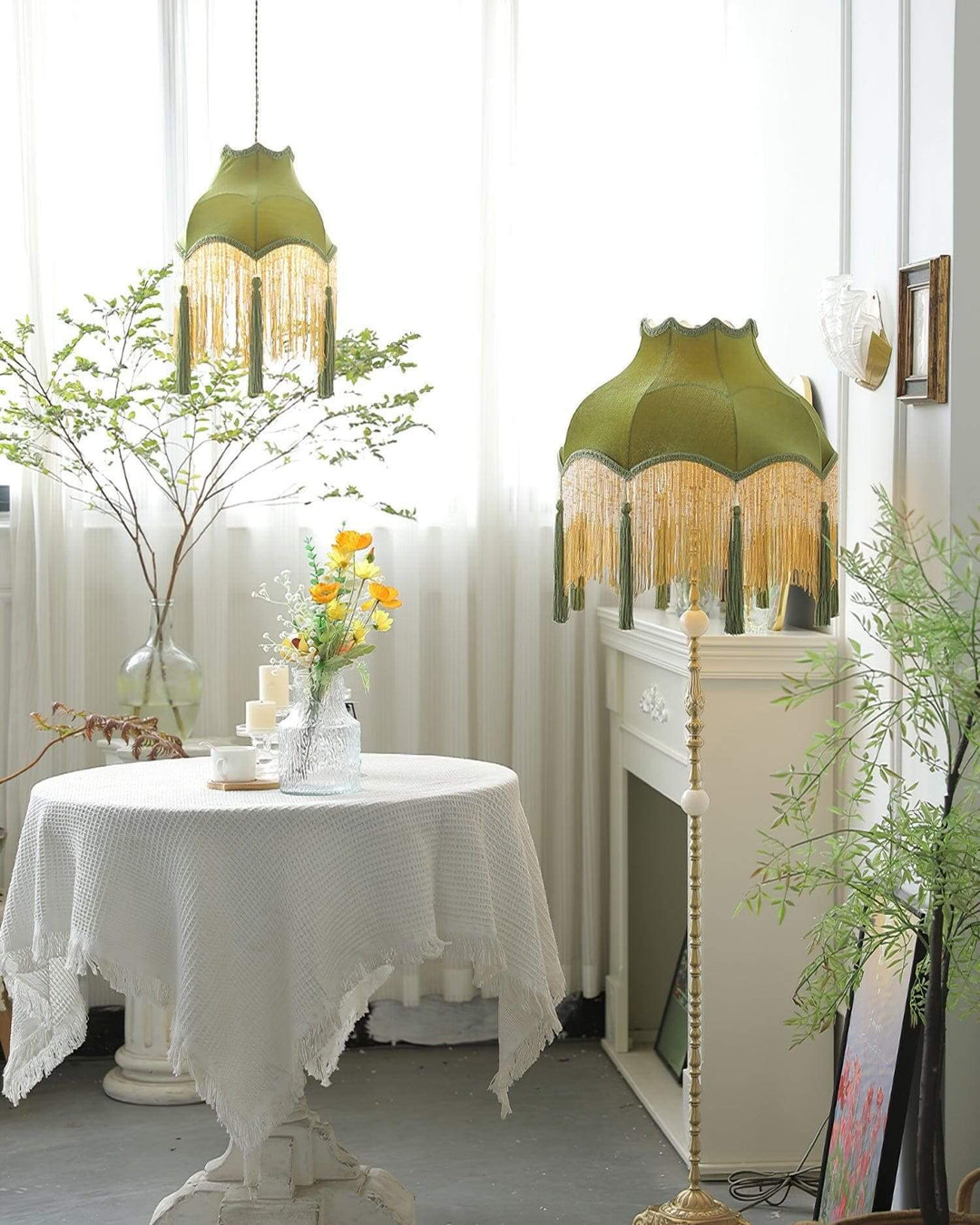 Alora Pendant Light - Contemporary Green Fabric for Living Room