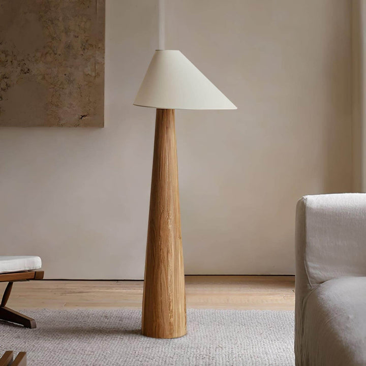 Alvin Floor Lamp - a wooden retro farmhouse floor lamp with a white shade, 160cm tall for stylish indoor lighting.