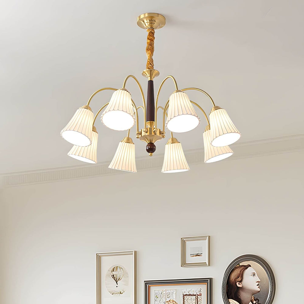 Ardelyn Ceramic Chandelier โ Contemporary Wood & Brass Lighting