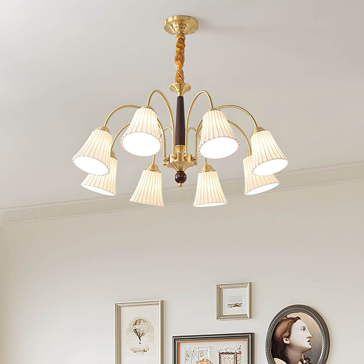 Ardelyn Ceramic Chandelier โ Contemporary Wood & Brass Lighting