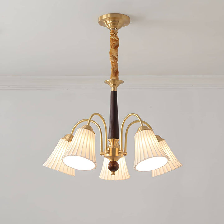 Ardelyn Ceramic Chandelier โ Contemporary Wood & Brass Lighting