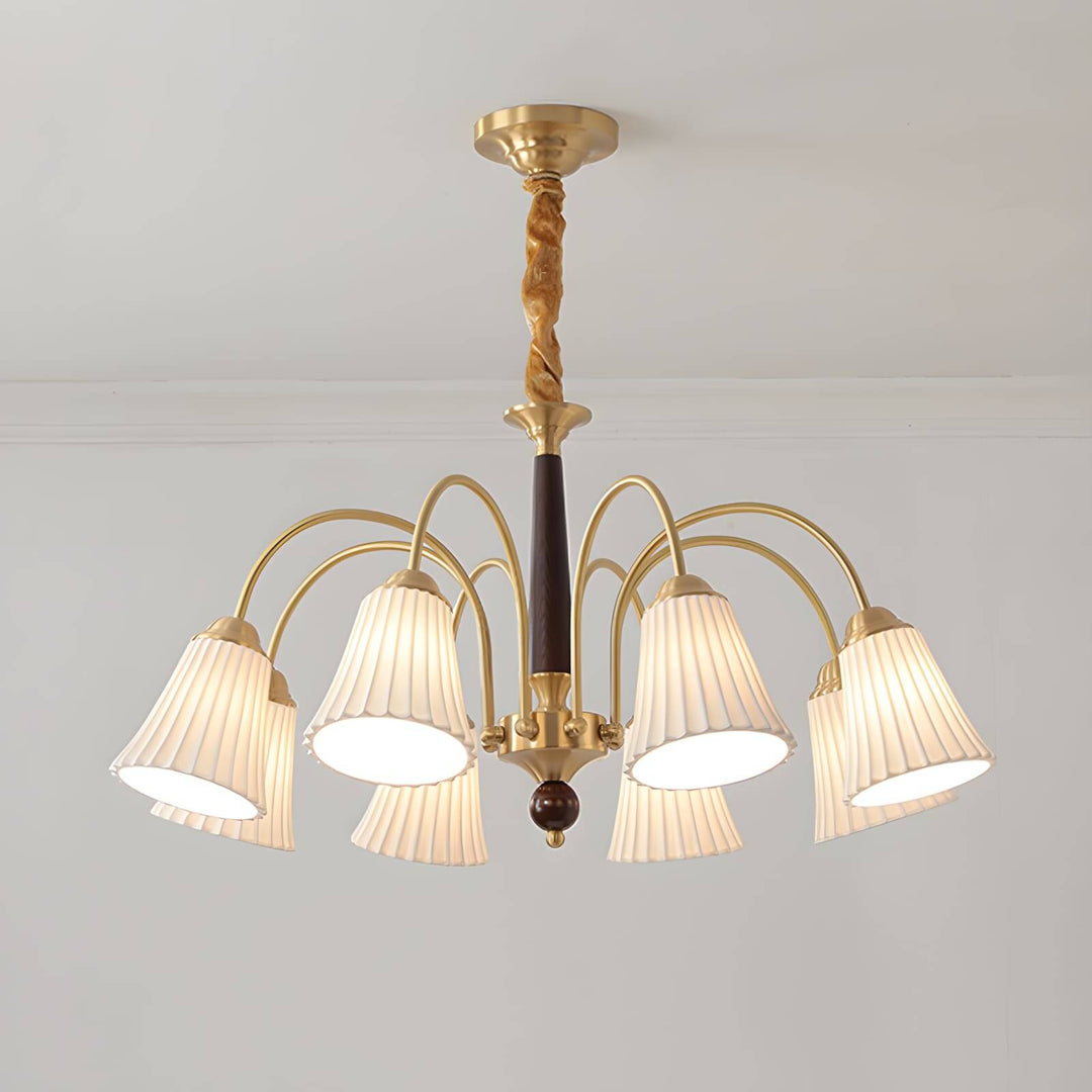 Ardelyn Ceramic Chandelier โ Contemporary Wood & Brass Lighting