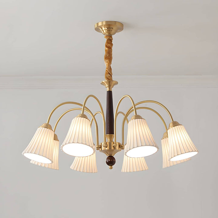 Ardelyn Ceramic Chandelier โ Contemporary Wood & Brass Lighting