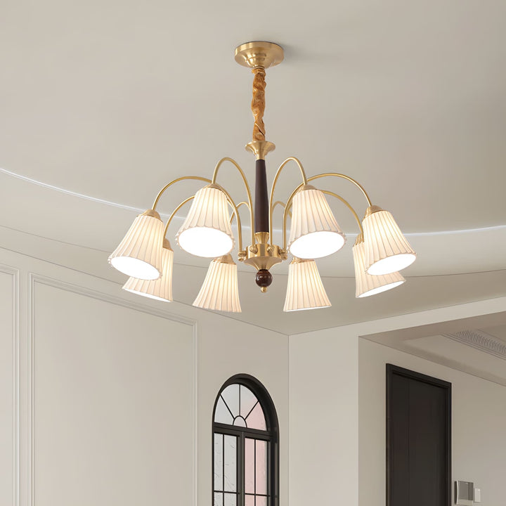 Ardelyn Ceramic Chandelier โ Contemporary Wood & Brass Lighting