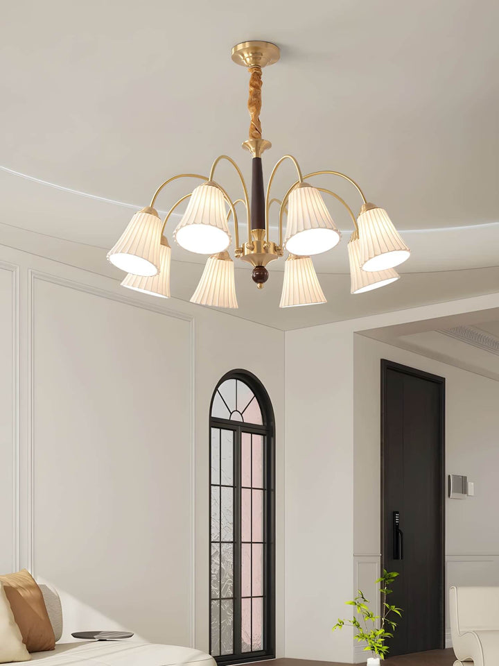 Ardelyn Ceramic Chandelier โ Contemporary Wood & Brass Lighting