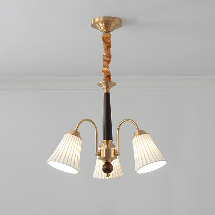 Ardelyn Ceramic Chandelier โ Contemporary Wood & Brass Lighting