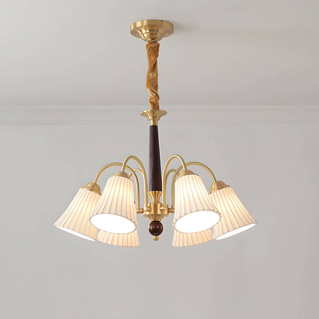 Ardelyn Ceramic Chandelier โ Contemporary Wood & Brass Lighting
