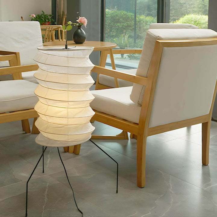 Japandi table lamp UF2-31N, tripod design, modern lighting for living room, white washi paper lampshade.