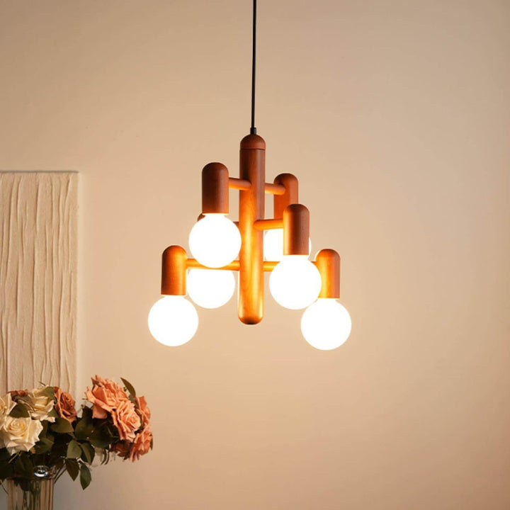 Artju Chandelier - Elegant Beech Wood Design with Six Soft-Light Heads | Vinlighting | Vinlighting