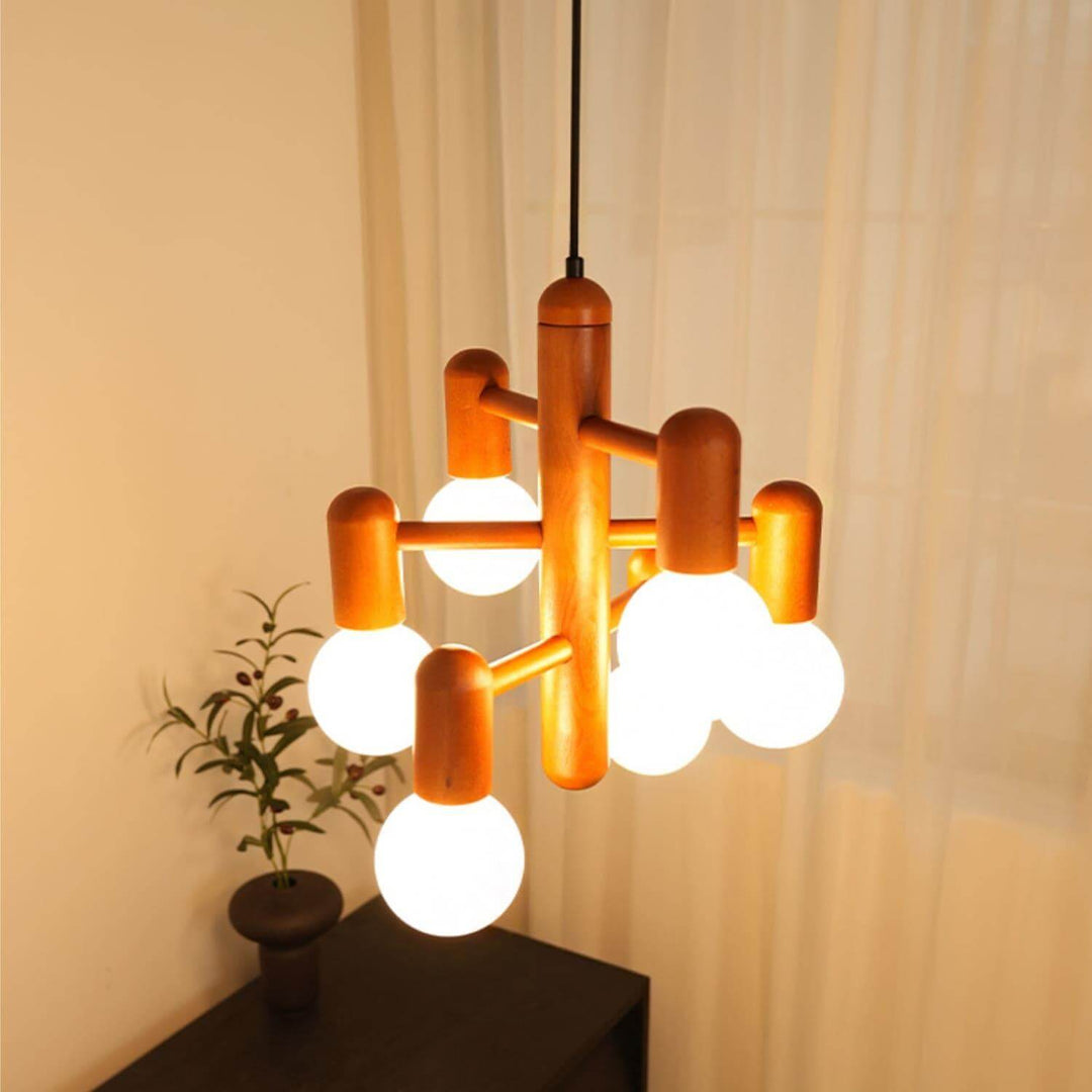 Artju Chandelier - Elegant Beech Wood Design with Six Soft-Light Heads | Vinlighting | Vinlighting