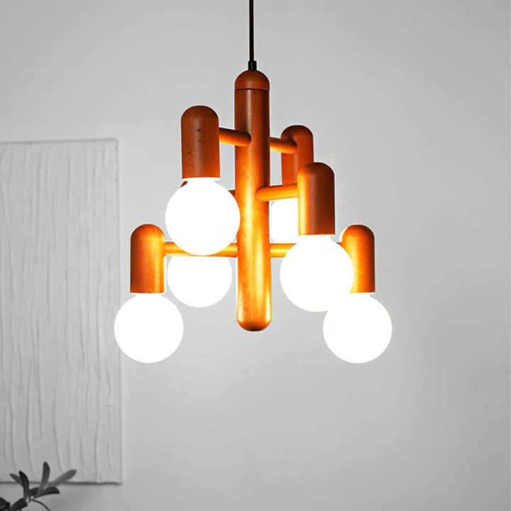 Artju Chandelier - Elegant Beech Wood Design with Six Soft-Light Heads | Vinlighting | Vinlighting