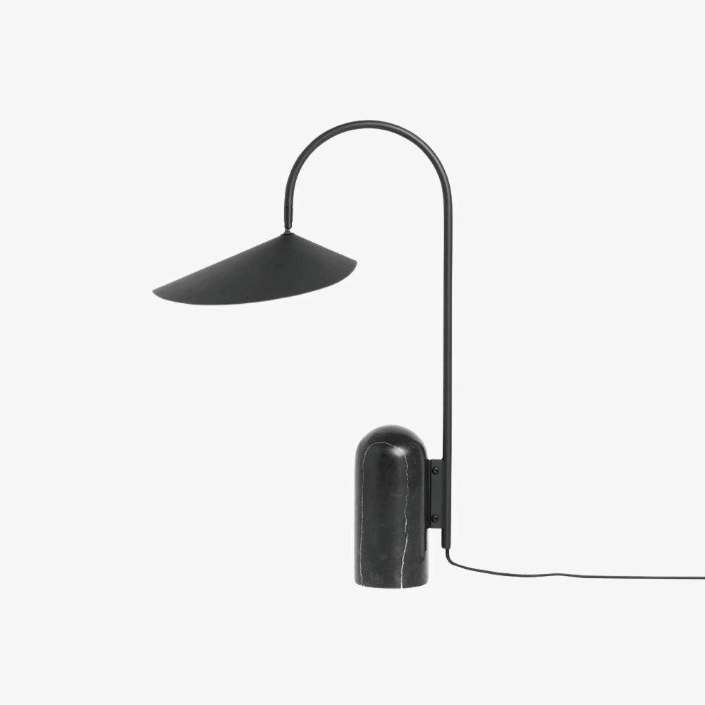 Arum Table Lamp in black with a modern design, marble base, ideal for office or living room decor.