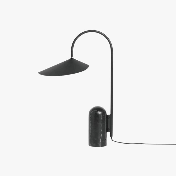 Arum Table Lamp in black with a modern design, marble base, ideal for office or living room decor.