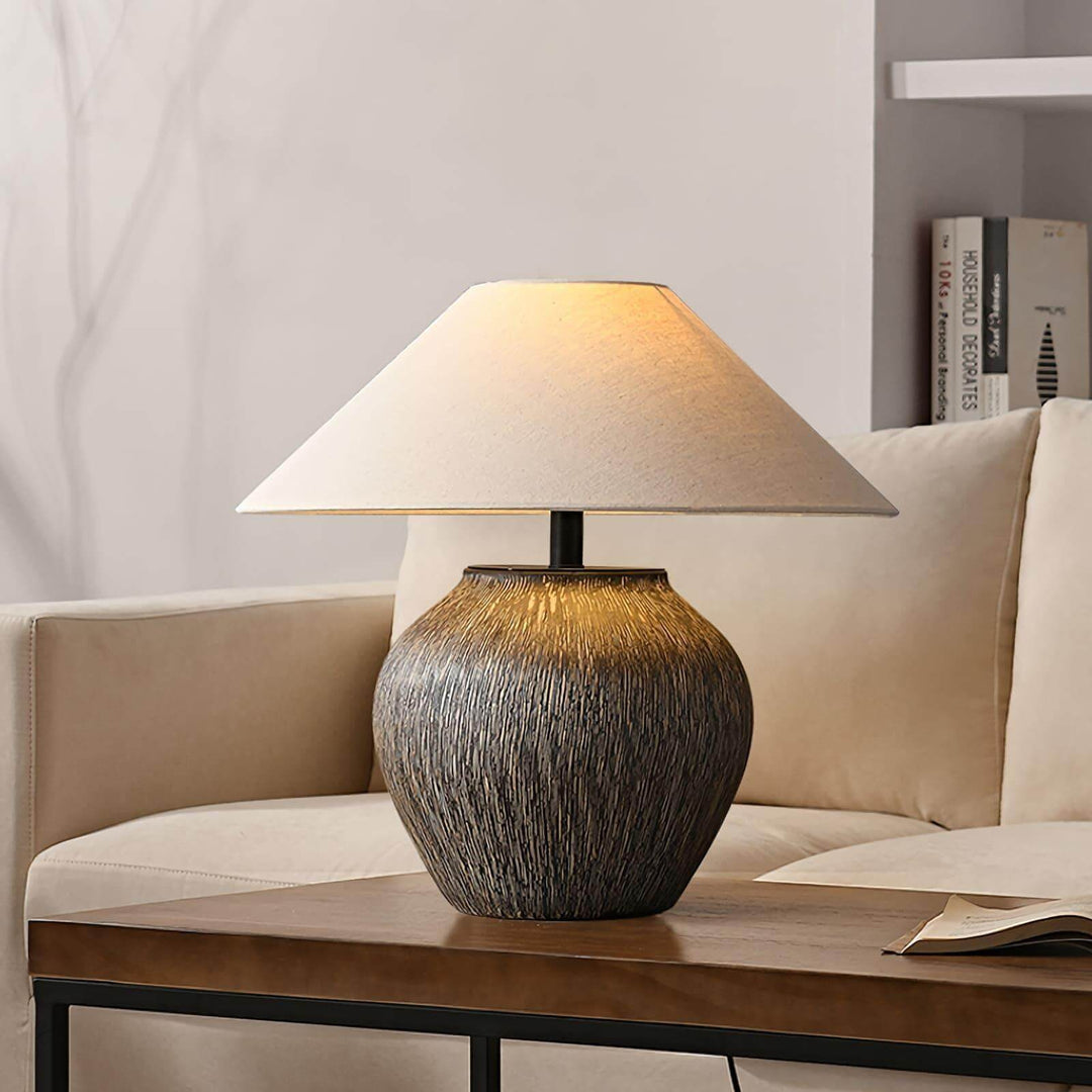 Bayi ceramic table lamp with beige shade, perfect for vintage decor and complementing sofa table lamps.