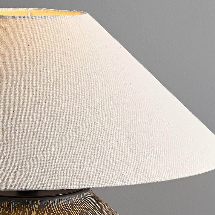 Close-up of Bayi ceramic table lamp lampshade, showcasing vintage design for stylish lighting decor.