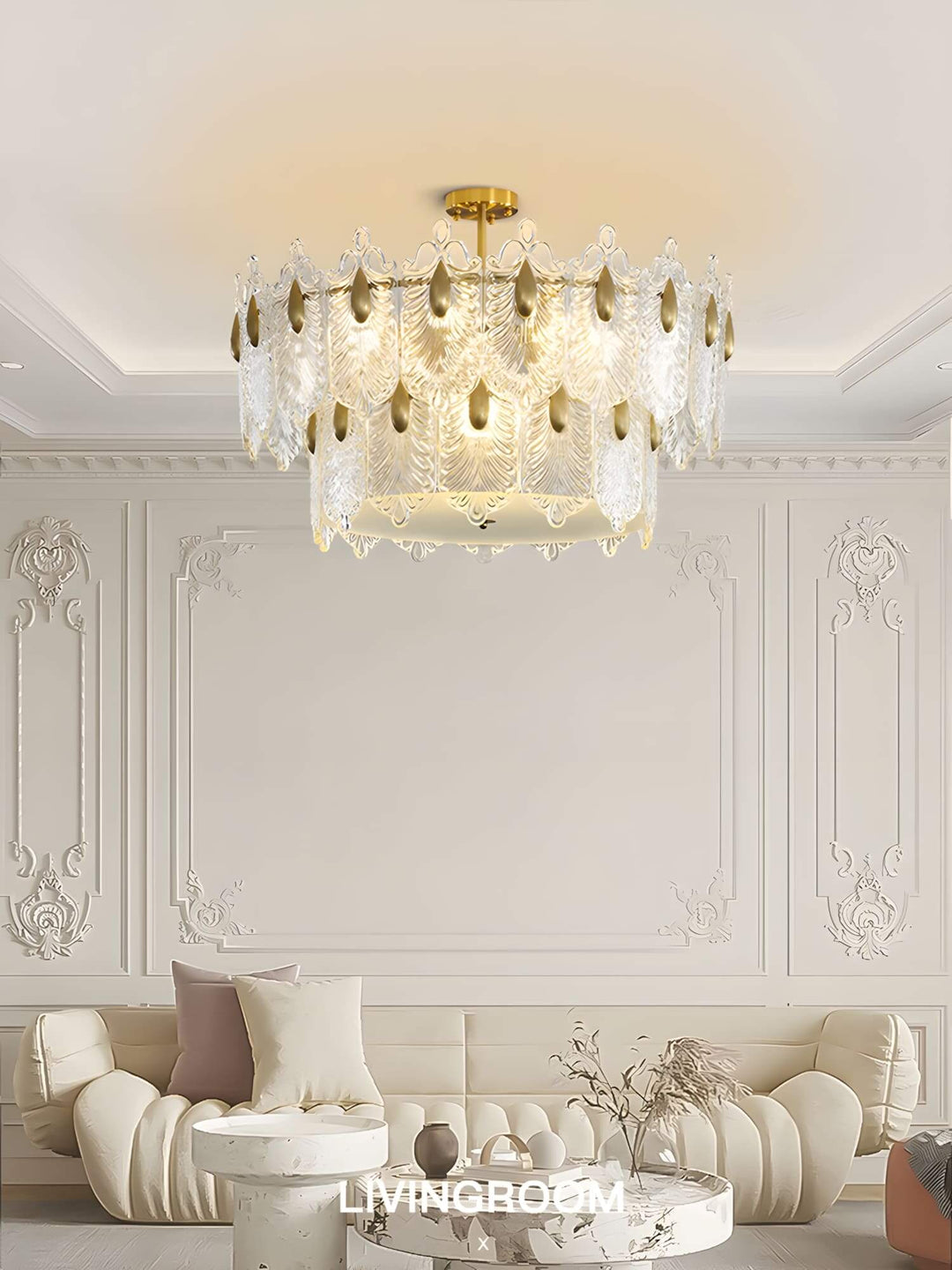 Calyra Chandelier - Modern Brass & Crystal Glass Lighting Fixture