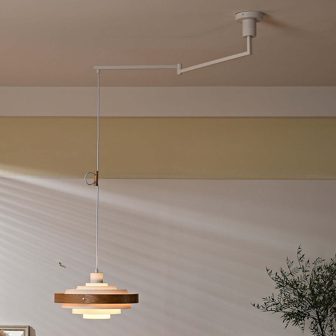 Carmen Swing Arm Pendant Lamp โ Stylish Wood Tiered Pendant Light | Vinlighting