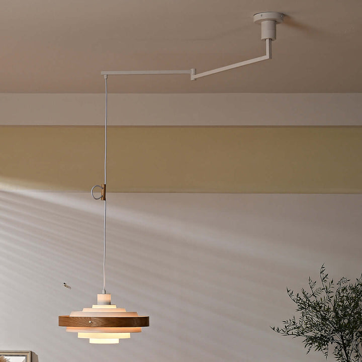 Carmen Swing Arm Pendant Lamp โ Stylish Wood Tiered Pendant Light | Vinlighting