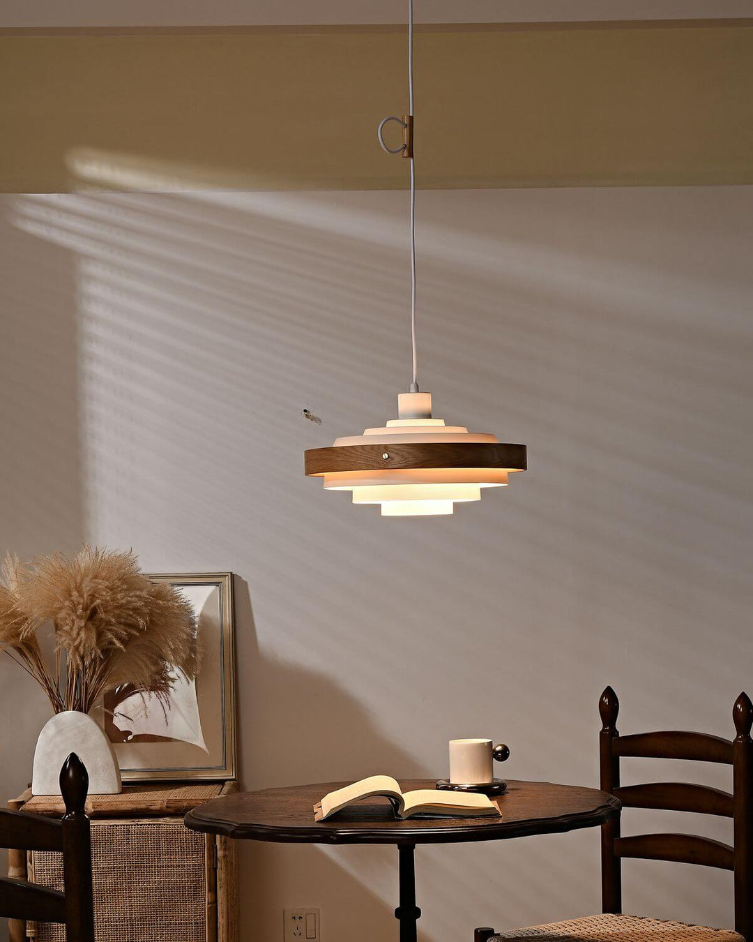 Carmen Swing Arm Pendant Lamp โ Stylish Wood Tiered Pendant Light | Vinlighting