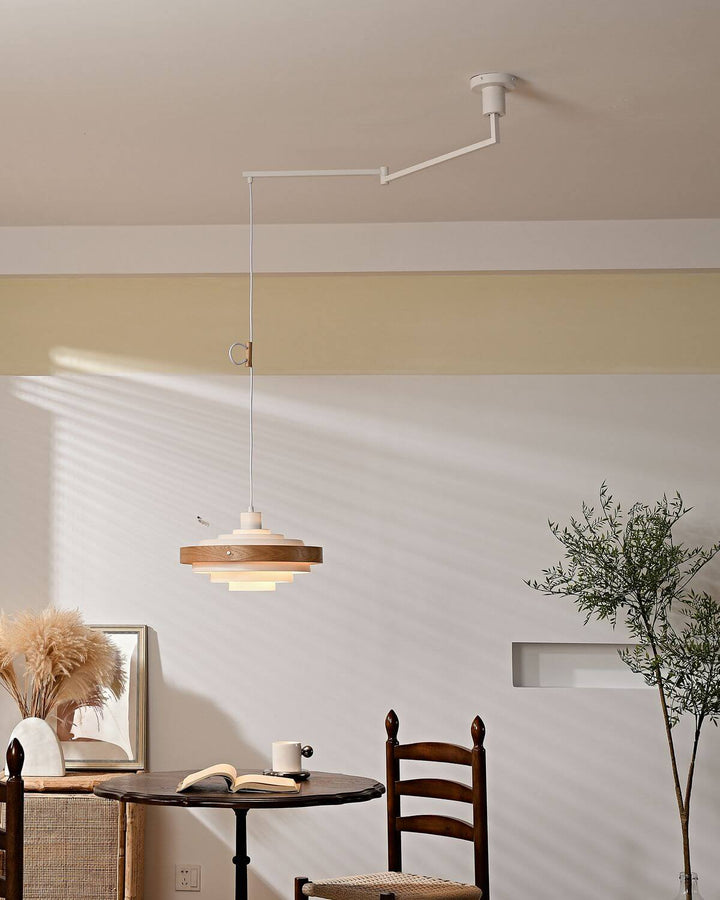 Carmen Swing Arm Pendant Lamp โ Stylish Wood Tiered Pendant Light | Vinlighting