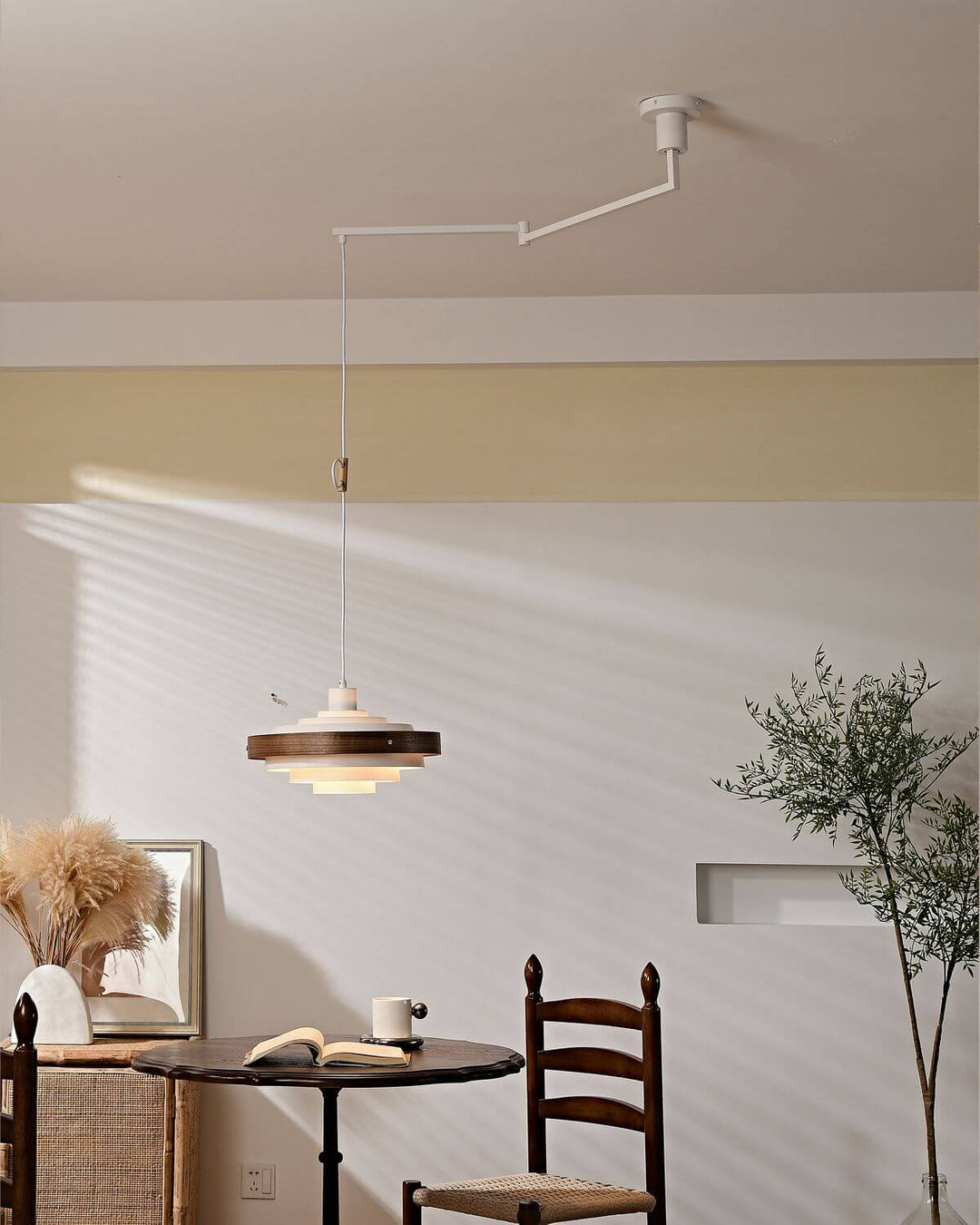 Carmen Swing Arm Pendant Lamp โ Stylish Wood Tiered Pendant Light | Vinlighting