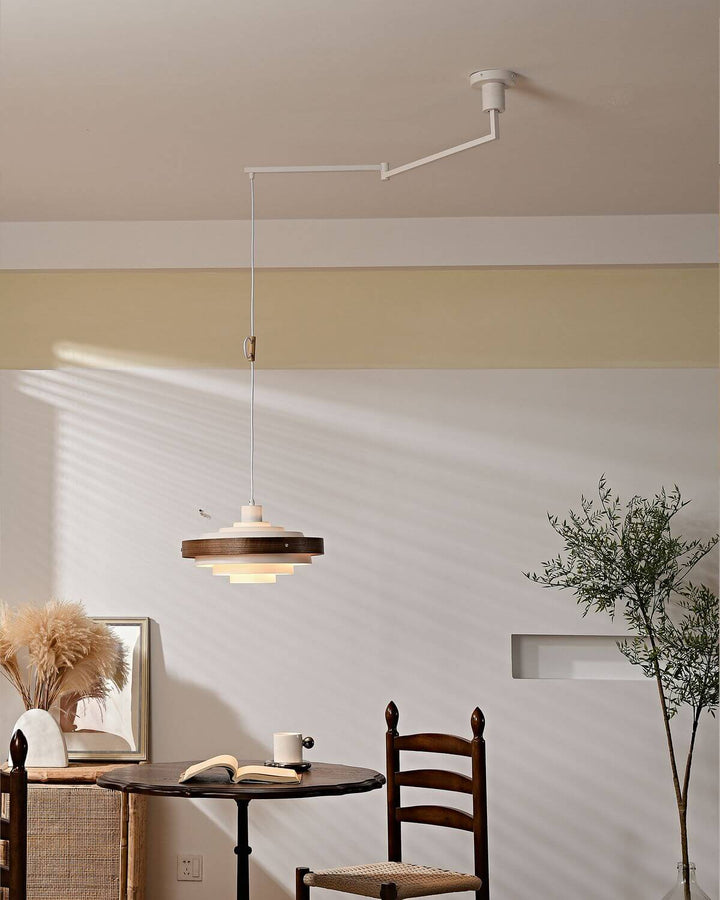 Carmen Swing Arm Pendant Lamp โ Stylish Wood Tiered Pendant Light | Vinlighting