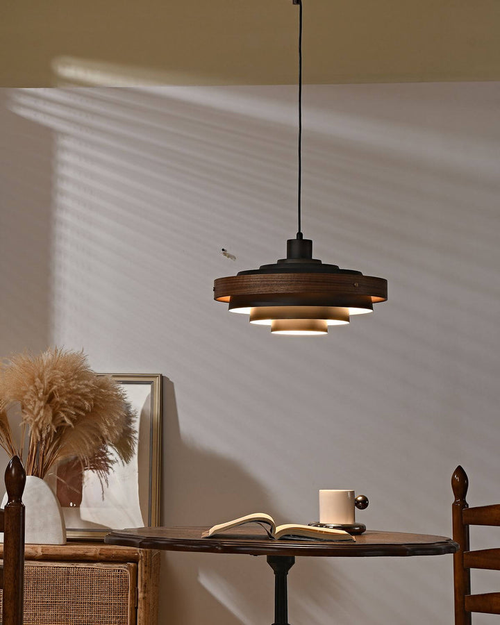 Carmen Swing Arm Pendant Lamp โ Stylish Wood Tiered Pendant Light | Vinlighting