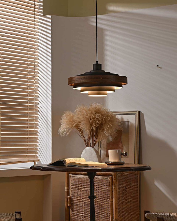 Carmen Swing Arm Pendant Lamp โ Stylish Wood Tiered Pendant Light | Vinlighting