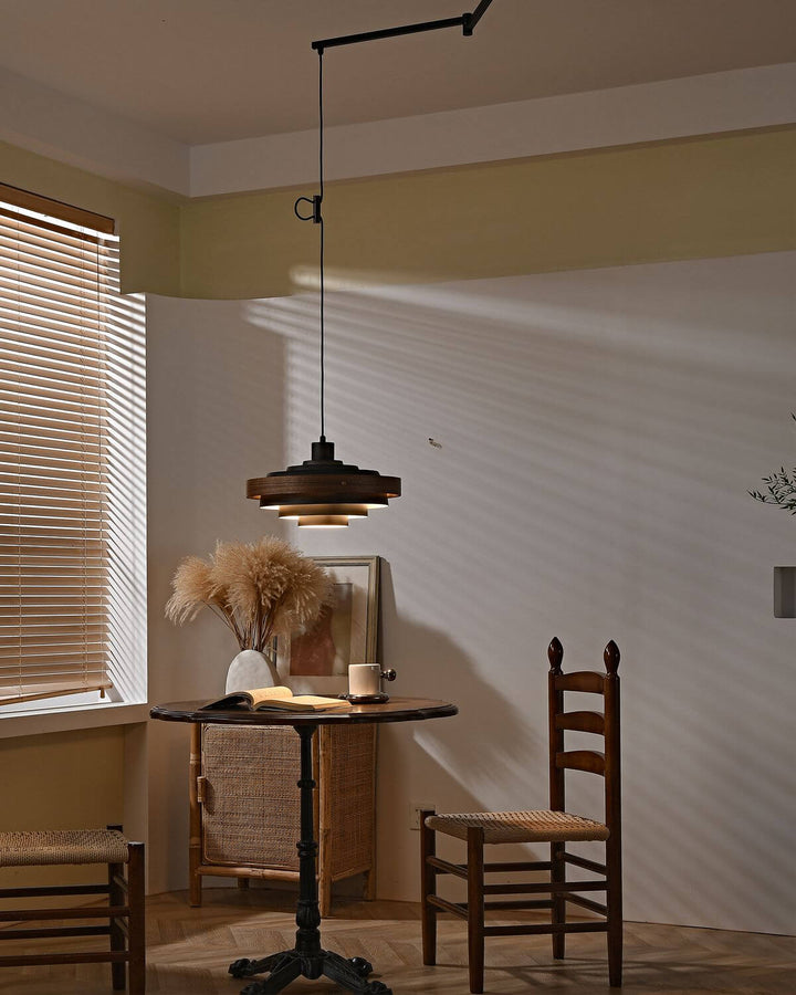 Carmen Swing Arm Pendant Lamp โ Stylish Wood Tiered Pendant Light | Vinlighting