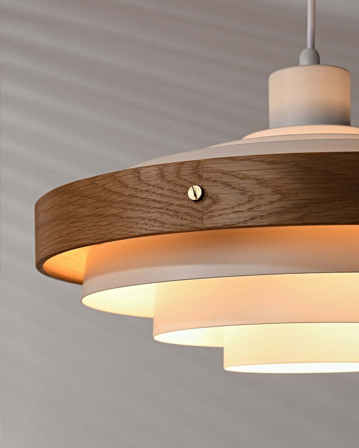 Carmen Swing Arm Pendant Lamp โ Stylish Wood Tiered Pendant Light | Vinlighting