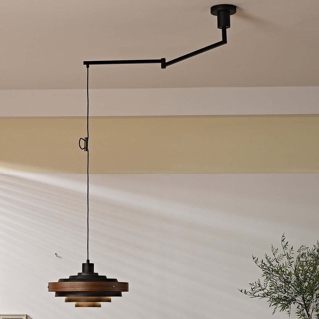 Carmen Swing Arm Pendant Lamp โ Stylish Wood Tiered Pendant Light | Vinlighting
