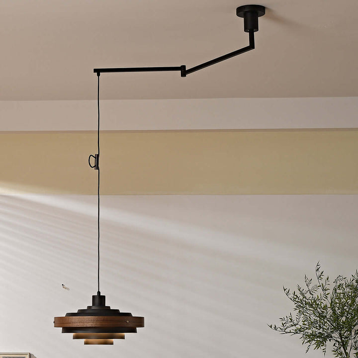 Carmen Swing Arm Pendant Lamp โ Stylish Wood Tiered Pendant Light | Vinlighting