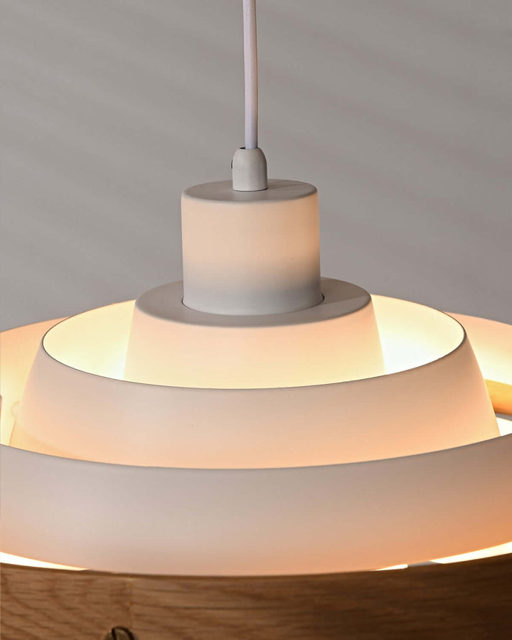 Carmen Swing Arm Pendant Lamp โ Stylish Wood Tiered Pendant Light | Vinlighting