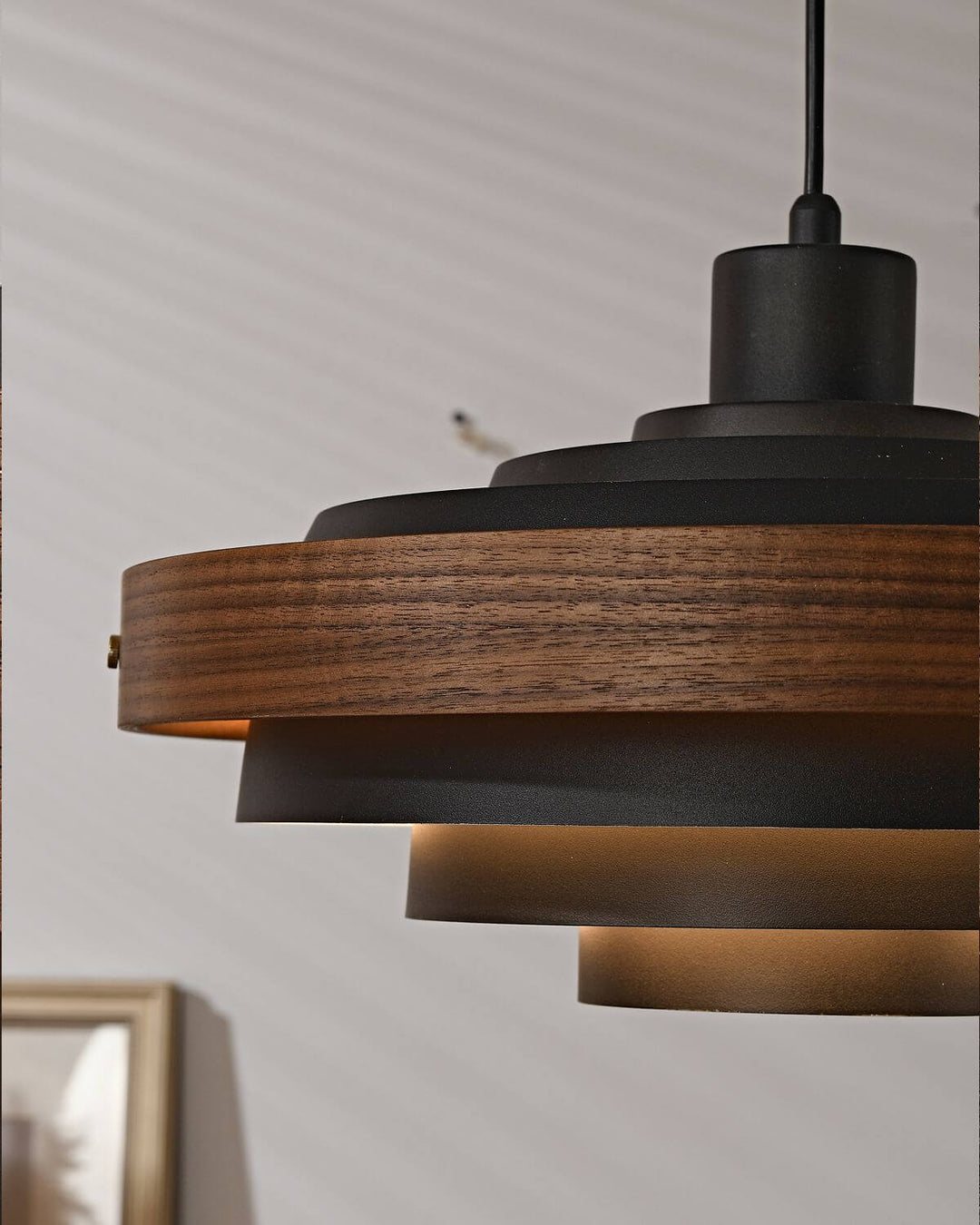 Carmen Swing Arm Pendant Lamp โ Stylish Wood Tiered Pendant Light | Vinlighting
