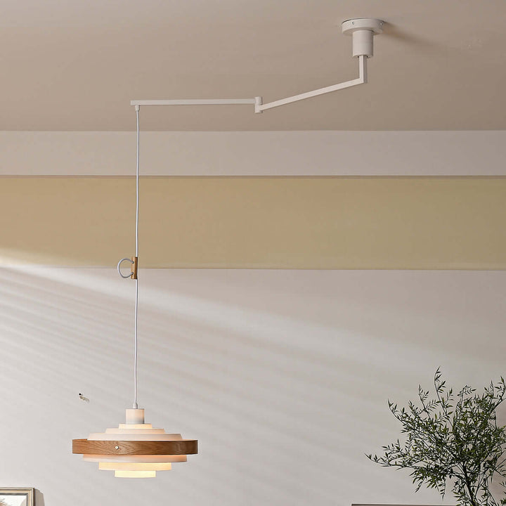Carmen Swing Arm Pendant Lamp โ Stylish Wood Tiered Pendant Light | Vinlighting