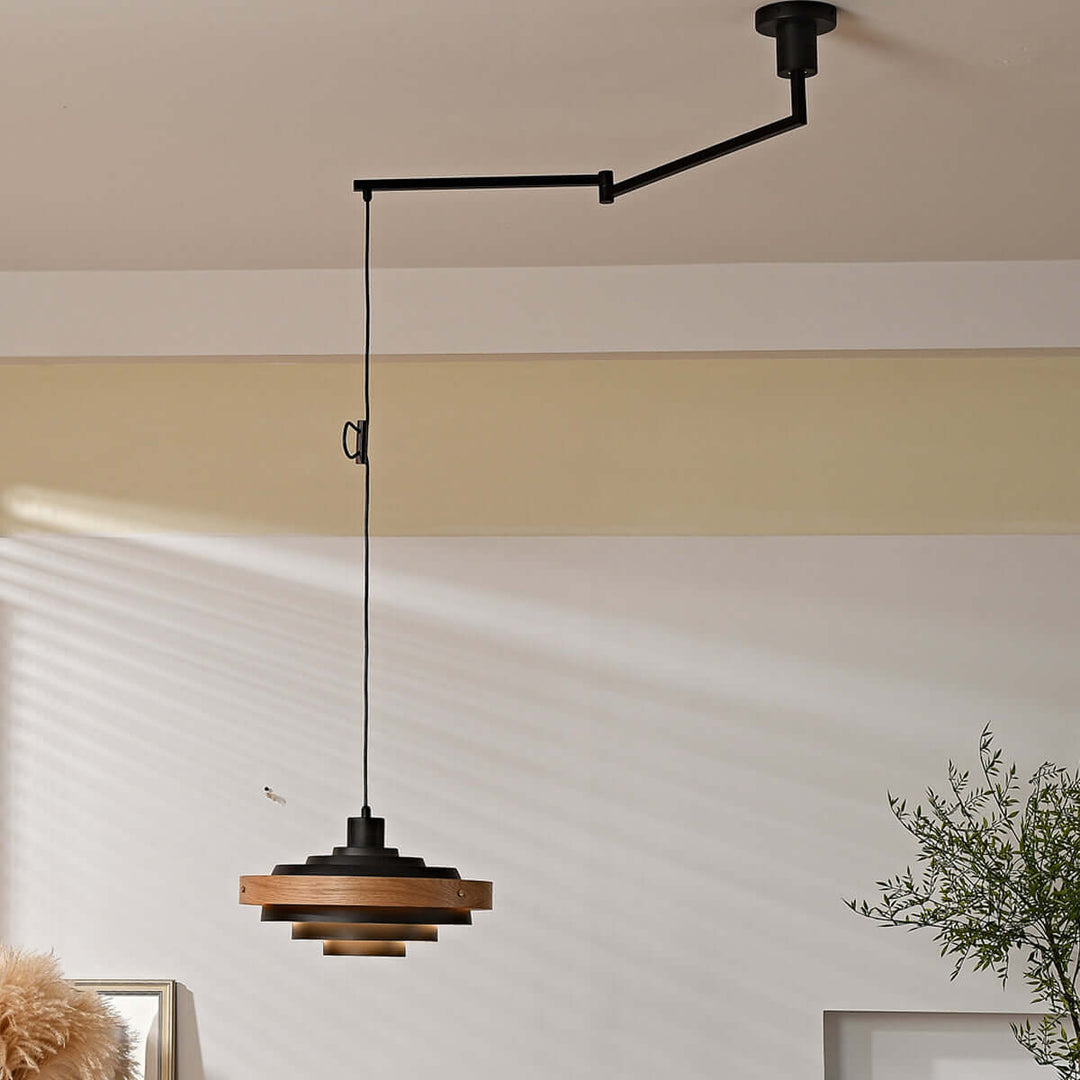 Carmen Swing Arm Pendant Lamp โ Stylish Wood Tiered Pendant Light | Vinlighting