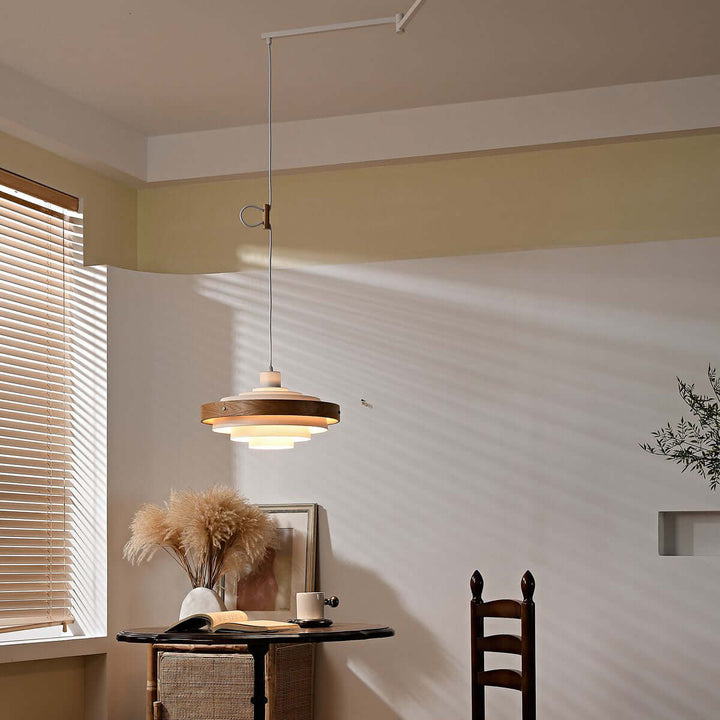 Carmen Swing Arm Pendant Lamp โ Stylish Wood Tiered Pendant Light | Vinlighting