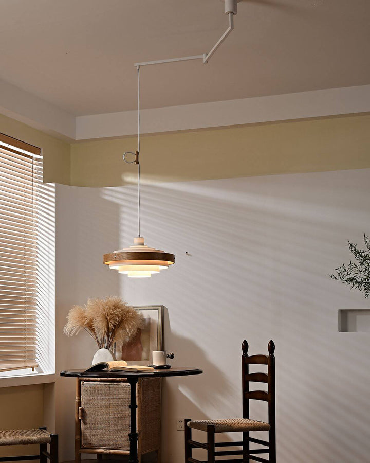 Carmen Swing Arm Pendant Lamp โ Stylish Wood Tiered Pendant Light | Vinlighting
