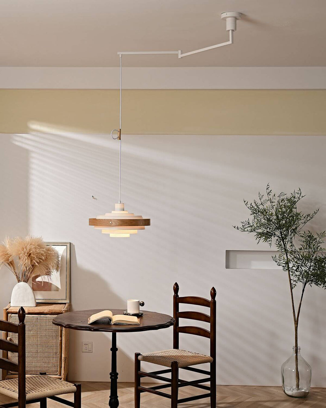 Carmen Swing Arm Pendant Lamp โ Stylish Wood Tiered Pendant Light | Vinlighting