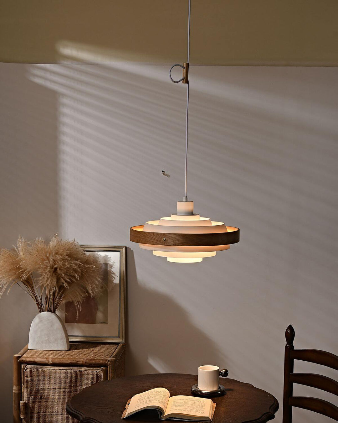 Carmen Swing Arm Pendant Lamp โ Stylish Wood Tiered Pendant Light | Vinlighting