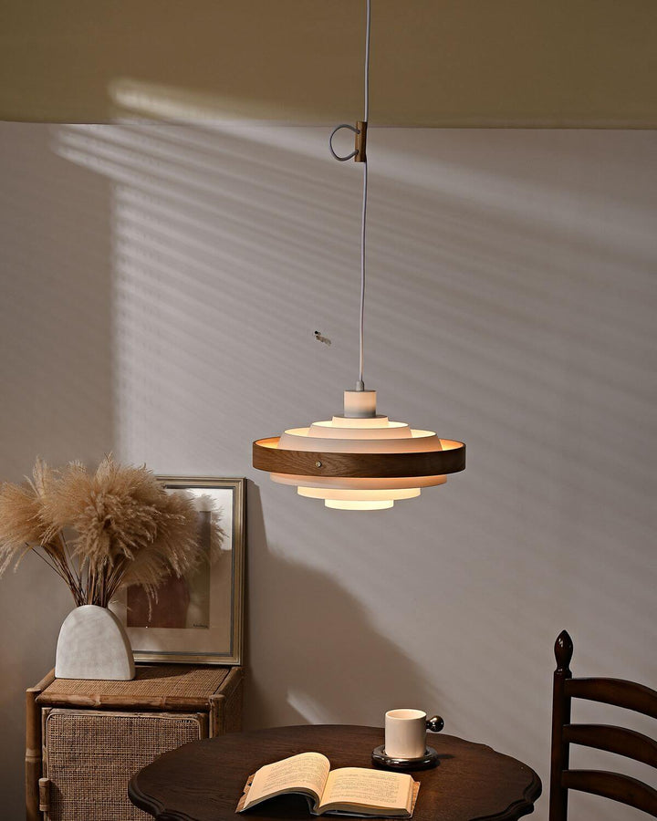 Carmen Swing Arm Pendant Lamp โ Stylish Wood Tiered Pendant Light | Vinlighting