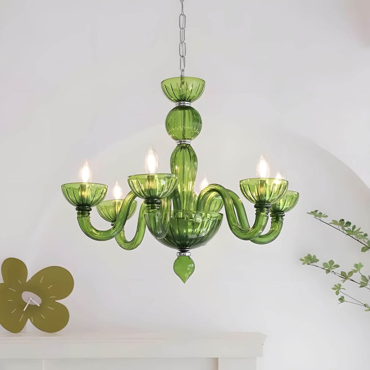 Celestia Candle Style Fluted Glass Chandelier β Vintage Charm